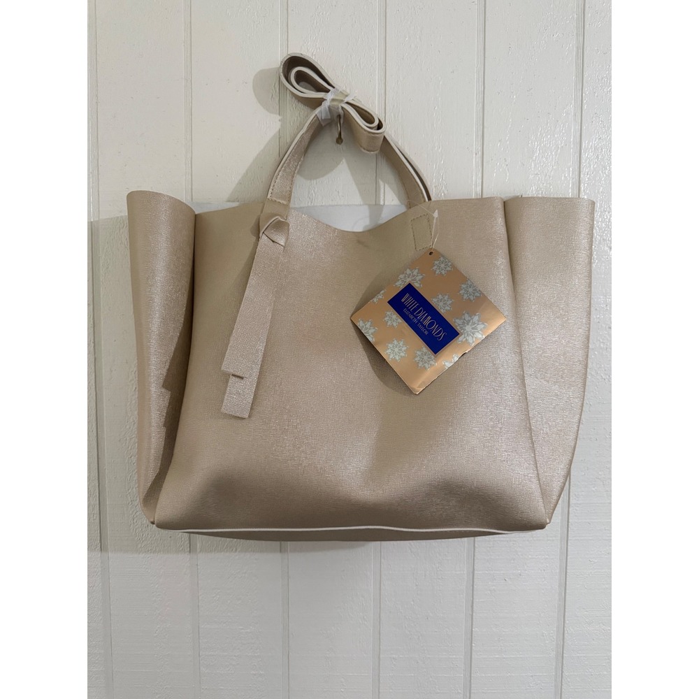 Elizabeth Taylor White Diamonds Champagne Gold Metallic Tote Bag New - Picture 5 of 6